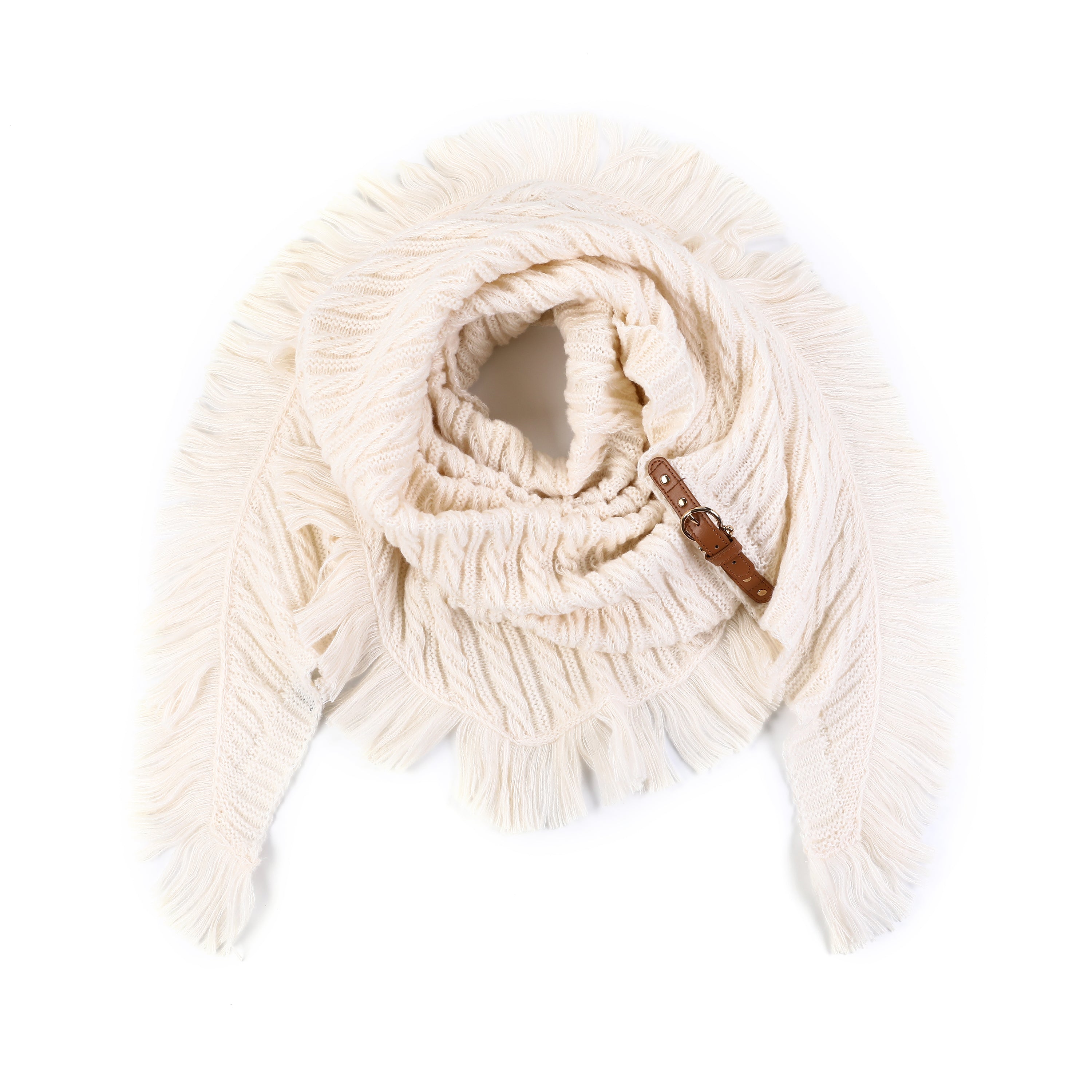 Dreieckstuch / Schal mit Fransen – Creme MODEL-2